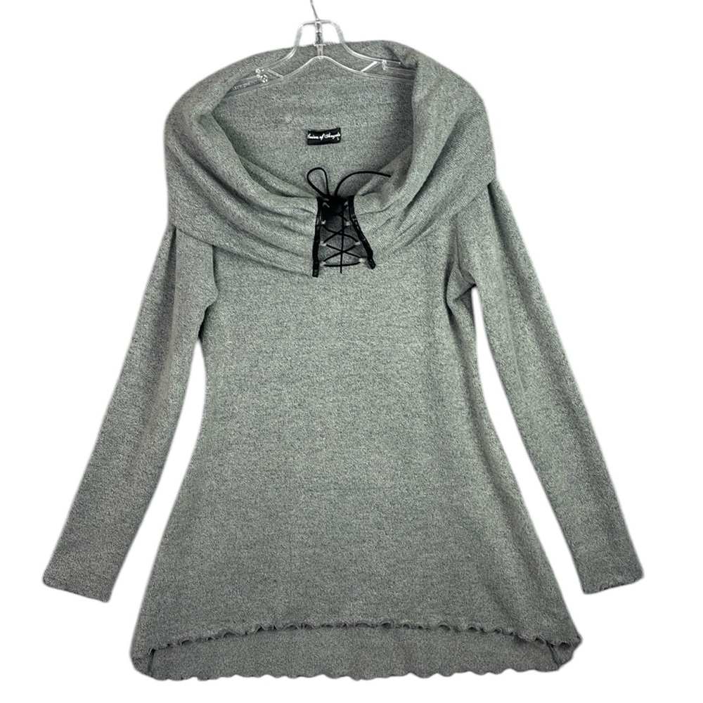 Union of Angels Dress Small Wool Cowl Neck Long Sleeve Leather/Tie Detail